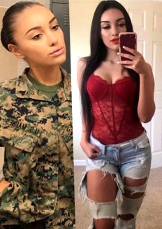 An American Marine showing us the differnce between in uniform cute and out of uniform amazing.