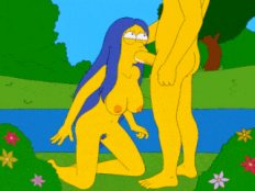 Marge deep throating a long cock
